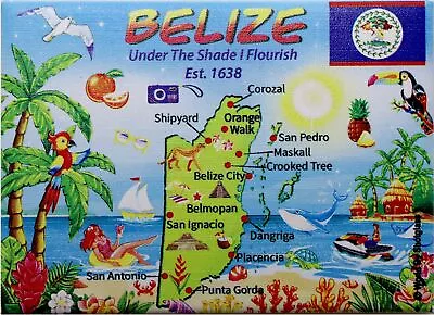 Belize Map Caribbean Fridge Souvenir Magnet New Design 2.5  X 3.5   • $8.45