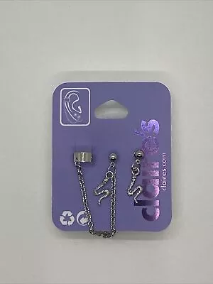 £3 • Buy Claire's Silver Colour Double Lobe Helix Cuff Snake Chain Stud Earrings BNWT
