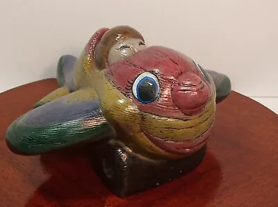 Vintage Airplane Hand Painted 1997 Child Decor Smiling Plane  • $35