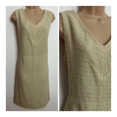 £9.99 • Buy Vintage 60s Mod Cream & Silver Thread Detail Party Mod Shift Dress Size 14-16