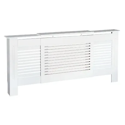 HOMCOM Extendable Radiator Cover Cabinet Slatted Design MDF White Home Office • £71.99