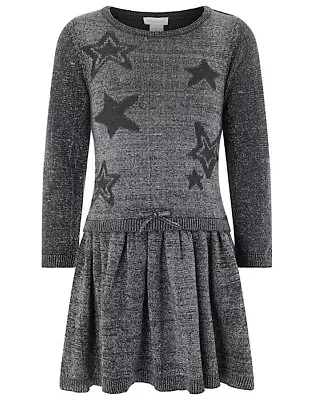 Monsoon Girls SASHA STAR PLATED JACQUARD Knitted Dress - CHARCOAL Size 3-4 Years • £19