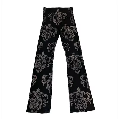 T-Party Jacquard Stretch Flare Pants Black Taupe Cotton Spandex Women’s Size S • $40