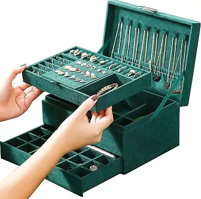 ProttyLife Jewelry Organizer Box For Women Girls Jewelry Box 3-Tier Jewelry • $48.95