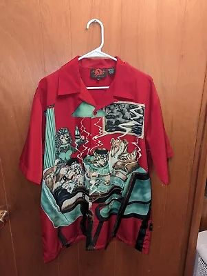 Vintage 90s Dragonfly Dogs Playing Cards Poker Art Button Up Hip Hop Rap Mens L • $34