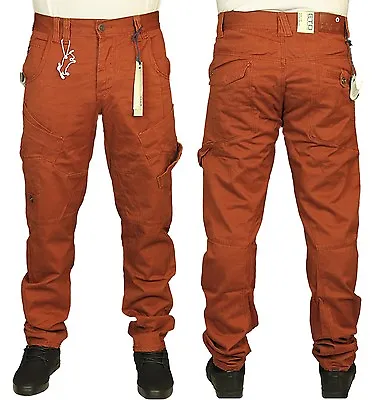 ETO Mens Cuffed Trousers Chinos Tapered Fit Jeans Pants Waist Size 28 - 42 In • £9.99