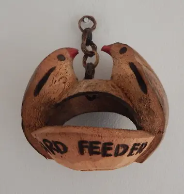 Bird Feeder Carved Coconut Lovebirds Hanging Garden Wildlife Seed Eco Friendly • £8.95