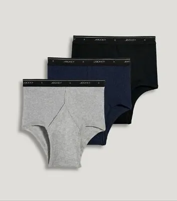 $24.99 • Buy Jockey 3 Men's Full Rise Briefs #9950 Navy Black Gray Underwear 100% Cotton 34