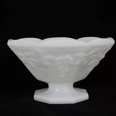 Vintage Anchor Hocking White Milk Glass Grape Pattern Pedestal Fruit Bowl Footed • $20