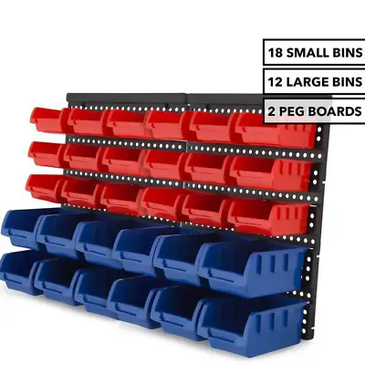 $24.98 • Buy 30 Wall Mounted Bins Tool Organiser Garage Storage Holder For Parts Nuts Bolts