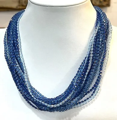 Vintage Multi Strand Layer Varying Blue Color Box Clasp Necklace • $22.49