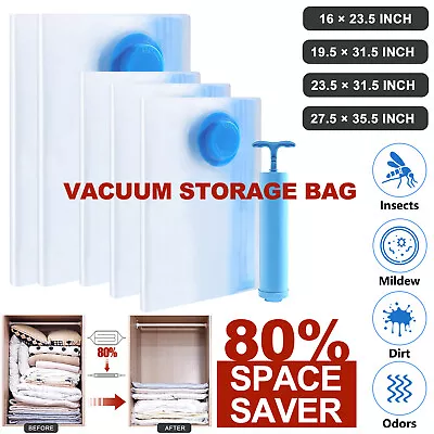 Vacuum Storage Bags W/ Hand Pump Set Travel Space Saver Garment Seal Clothes USA • $10.95