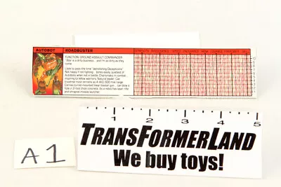 Roadbuster Tech Specs Deluxe 1985 Vintage Hasbro G1 Transformers • $9.35