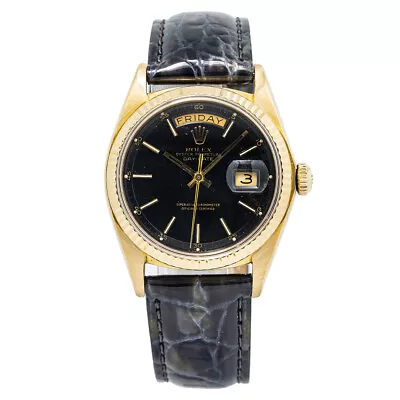 Rolex Day-Date 1803 18k Yellow Gold Black Index Dial Automatic Unisex Watch 36mm • $9295