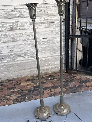 Pair Of Antique Floor Lamps Art Deco Cast Iron Torchiere Ornate. No Glass Shade • $199.97