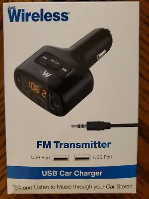 Just Wireless FM Transmitter & Dual Port Car Charger - Black • $9.99