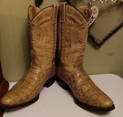 Rudel Cowboy Boots Cowhide Leather Alligator Size 8.5 Ee Rogers Bros Cream Rare • $65