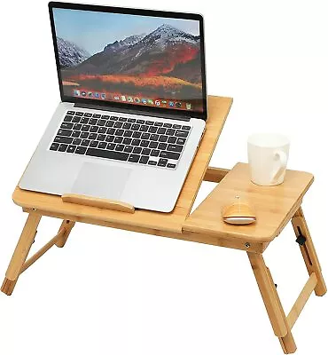 Bamboo Folding Laptop Stand Adjustable Angle Bed Breakfast Tray Table Macbook PC • £17.99