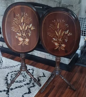Pair Of Antique Stencil Decorated Tea Table Tilt Top Fashion Swivel Leaf Table • $455