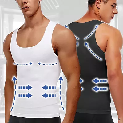 Mens Slimming Body Shaper Belly Chest Gynecomastia Compression T-Shirt Tank Top • $16.79