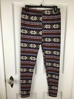 Fleece Lined Leggings Tribal Print Lounge Pants Juniors Size L Cottage Core NWT • $8