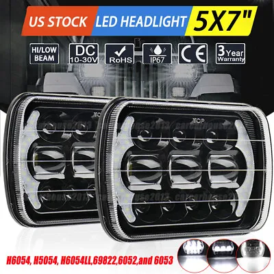 Pair 7x6 5x7  DOT LED Headlights Hi-Lo DRL Headlamps For Jeep Cherokee XJ YJ 4WD • $69.99