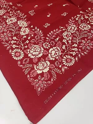 Vintage Cotton Color Fast Western Floral Red Scarf Bandana 20.25  X 21.25  • $17