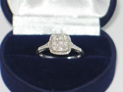 H SAMUEL 9ct White Gold 0.40ct Total Halo Diamond Cluster Ring Size M RRP  £1125 • £285
