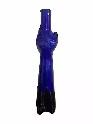 Happy Cat Cobalt Blue Glass Mosel Reisling Rheinhessen Germany Wine Bottle 13” • $14.99