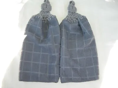 Two Hanging Double Kitchen Microfiber Towels W/Gray Crochet Top - Gray Bottoms • $7.99