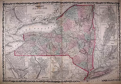 Old 1861 Map ~ NEW YORK STATE ~ Authentic Johnson Atlas Map (18x26) ~#013 • $45.95