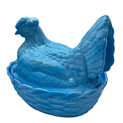 Blue Milk Glass Hen On Nest Dish 8 X 6 Inches Vallerysthal Chicken • $50