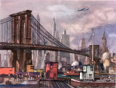 Millard Owen Sheets - New York Brooklyn Bridge - 13 X 19 Print 1951  • $14.99