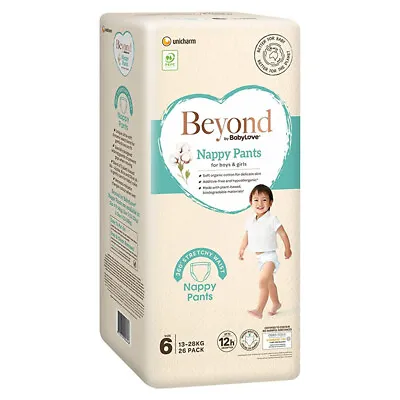 Babylove Beyond Nappy Pants Size 6 Junior 15-25Kg Unisex Nappies Pads 26 Pack • $101.47