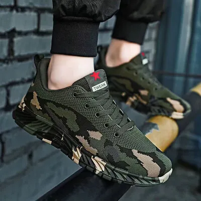 Mens Camouflage Sneakers Casual Running Shoes Lightweight Lace-Up Outdoor Shoes • £16.80