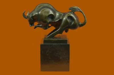 Solid Bronze Sculpture Of A Bull Marble Base Abstract Art Deco Figurine Figure • $154.50