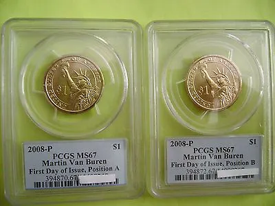 2008-p Martin Van Buren Pcgs Ms67 Fdi Position A & B Business 2-coin Dollar Set • $599.95