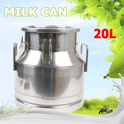 20L Stainless Steel Milk Can Wine Pail Bucket Jug Oil Barrel Canister W/ Lid USA • $87