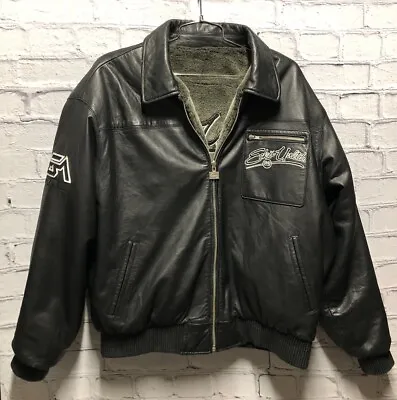 Ecko Unltd KNOCKOUT KINGS 2000 EA SPORTS Black Leather Jacket XL Reversible Vtg • $229