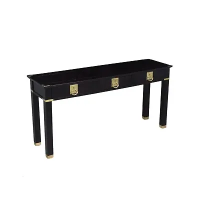 Vintage White Oak Campaign-Style Console With Brass Accents • $2321
