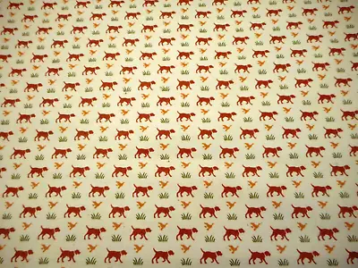 Dog Fabric By The Half-Yard Sm Rusty Brown Dog Bird On Cream Quilting Cotton Vtg • $4.99