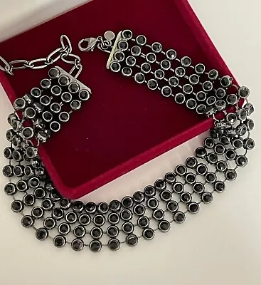 M&S Choker Necklace Silver Black Beads Marks And Spencer Art Deco Style • £7.99