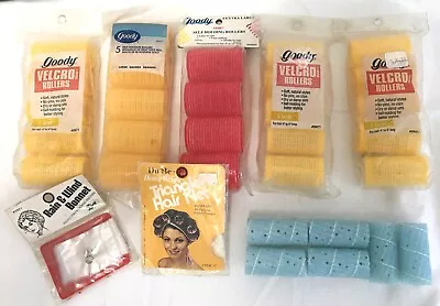 SELF GRIP CURLERS LOT 30 Vintage Rollers Soft NOS Sealed LG XL Hair NET Rain Cap • $12