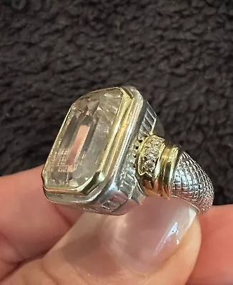 Judith Ripka TWO SS Gold Diamonds And White Quartz Ring Size 7 • $495