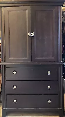 Dresser Chest Of 3 Drawers & Matching Upper Hutch Dark Finish Solid Wood Used • $159