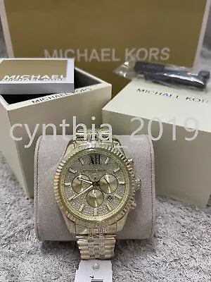 Michael Kors MK8579 Pavé Crystal Lexington Gold Bracelet Chronograph Men's Watch • $120