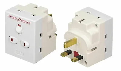 3 Way Triple Surge Protected Socket Mains Switched Adapter 13A Plug Adaptor With • £8.49