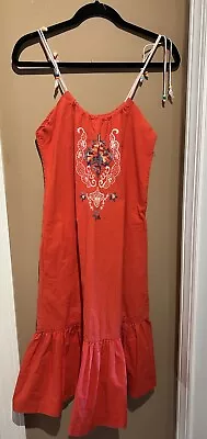 1970s Vintage VIBE Ethnic Frida Kahlo Red Summer Dress Embroidery Boho Hippie S • $49.90