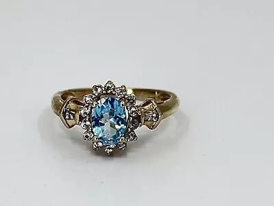 Alwand Vahan AV 10k Yellow Gold Blue Topaz Ring Sz 6.5 2.4g • $174.99