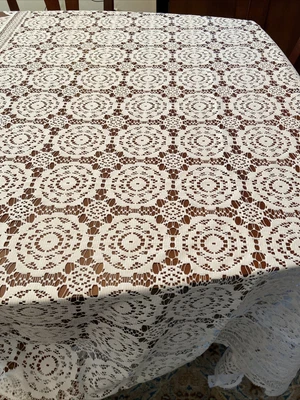 $10 • Buy Lace Tablecloth Rectangle 60  X 96” White Scalloped Edges